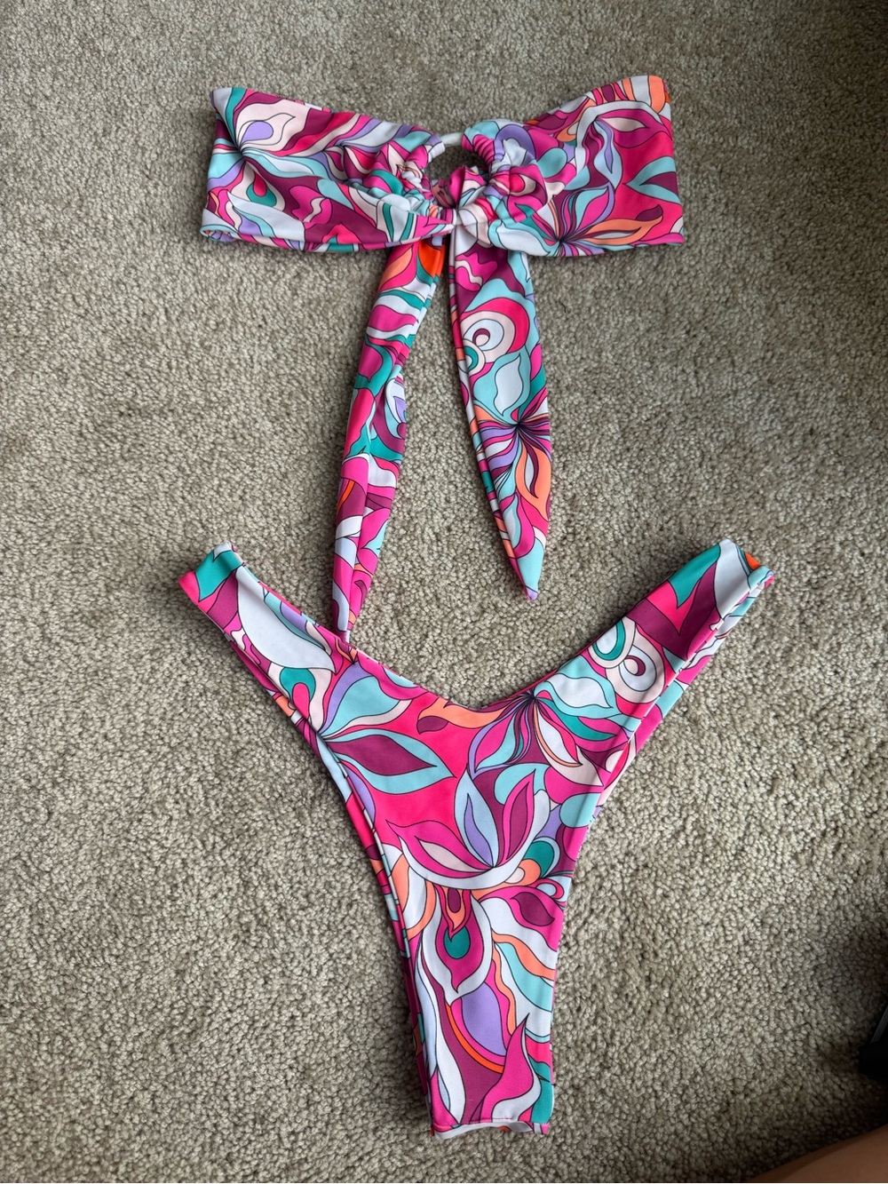 Berry Beachy Vibrant Floral Print Bikini Set in Pink & Teal- NWOT